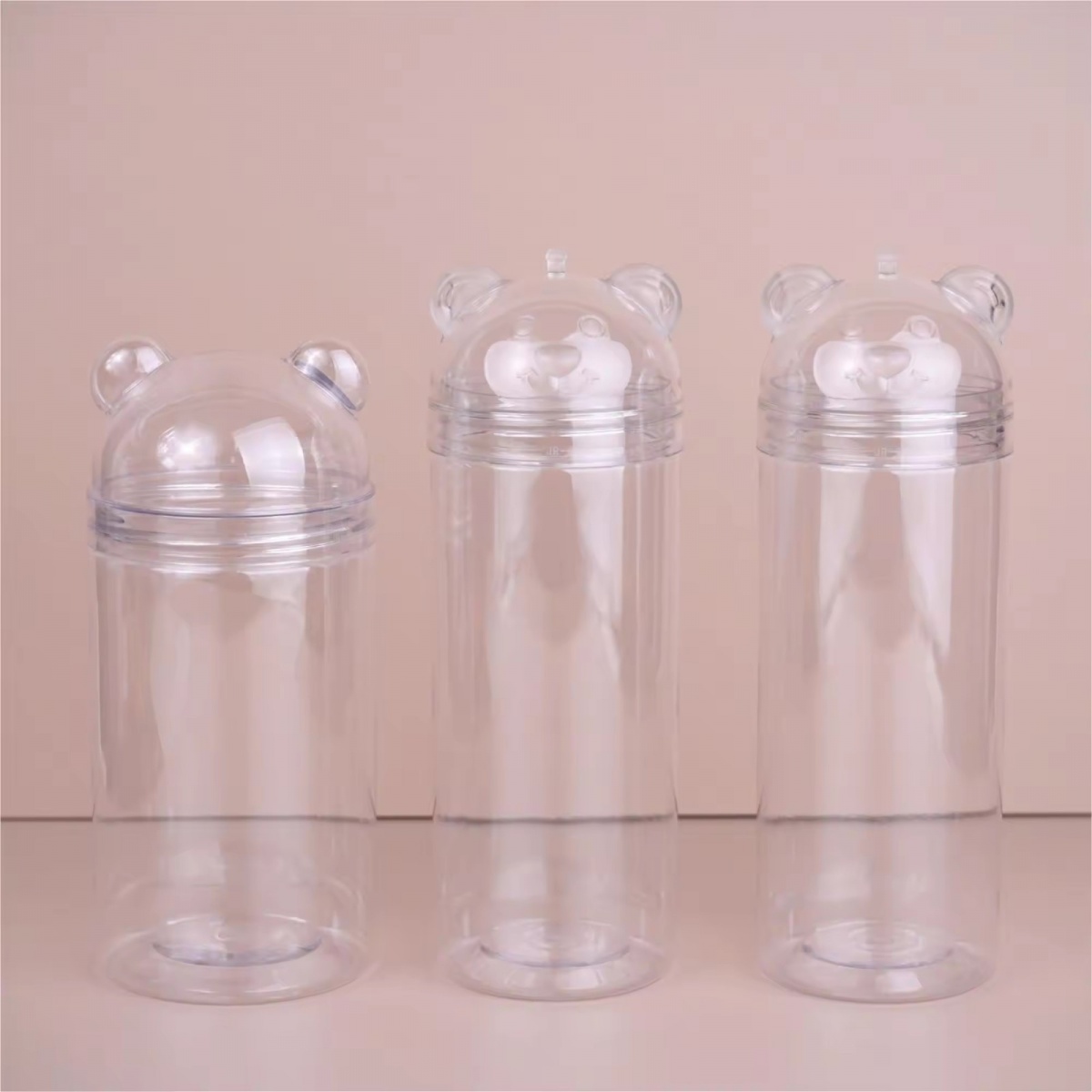 Cartoon Bear Head PET Transparent Plastic Jars 